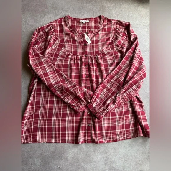Madewell Red Plaid Button-Down Shirt - Picture 1 of 8